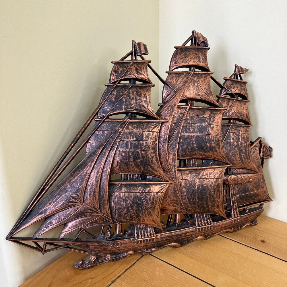 Nautical Sail Ship Wall Hanging Vintage Plastic Coppercraft Syroco 4261 Dart Ind